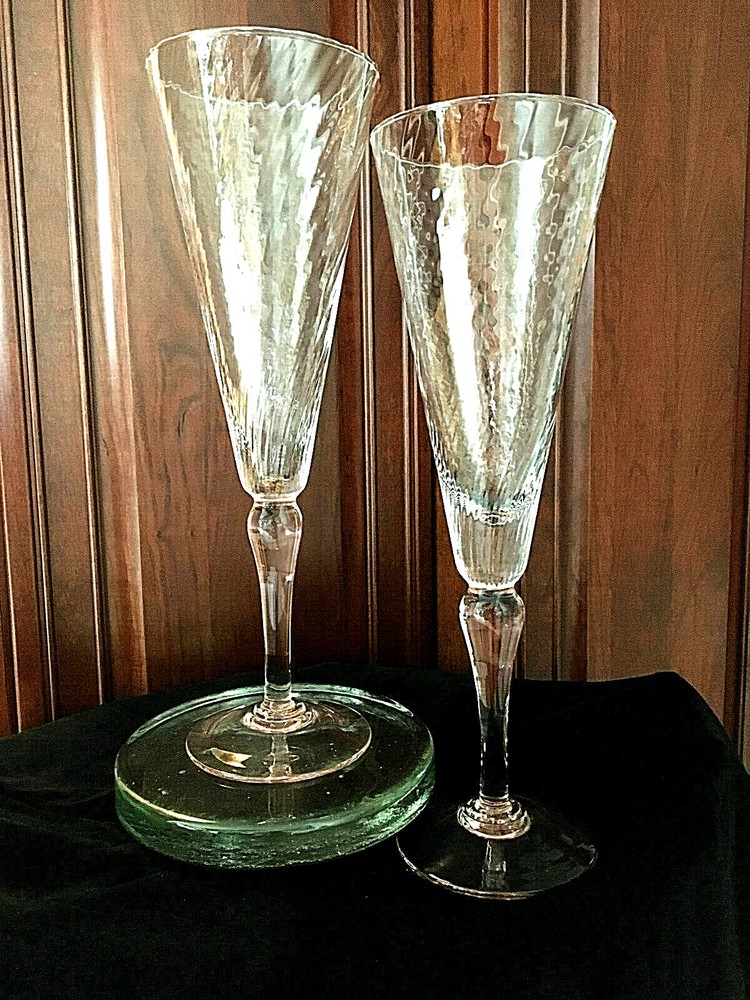 Pair Mega GIANT 40oz/16» Tall CHAMPAGNE Toasting FLUTES Clear Crystal/Pink Stem