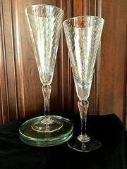 Pair Mega GIANT 40oz/16» Tall CHAMPAGNE Toasting FLUTES Clear Crystal/Pink Stem
