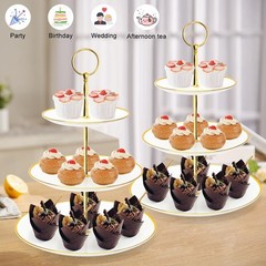 Stylish 3-Tier Dessert Tower Tray with Round Gold Edges – Lightweight & Durable