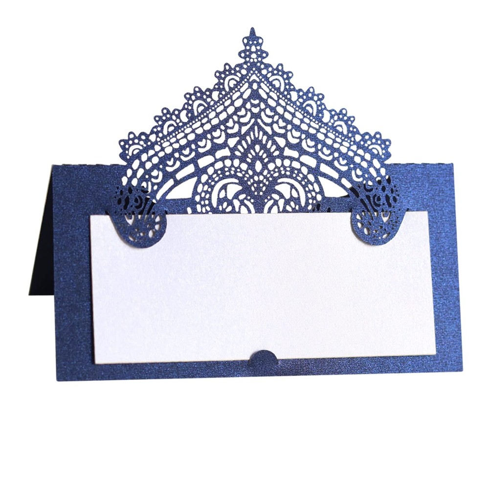 50 PCS Navy Blue Laser Cut Wedding Place Cards Tented Blank Cardstock Name