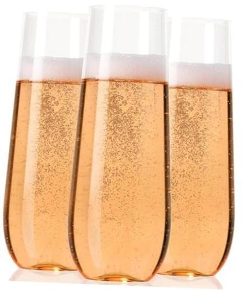 30 Plastic Stemless Champagne Flutes – Disposable Unbreakable toasting