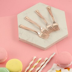 4″ long Rose Gold Appetizer Forks Wedding Dinner Party Home Disposable Tableware