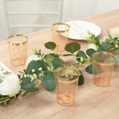 25 pcs 8 oz Plastic AMBER GOLD with GOLD Rim CUPS Disposable Tableware Party