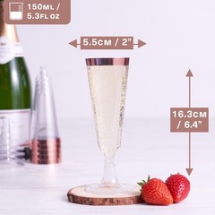 MATANA 24 Plastic Champagne Flutes Rose Gold Rim 5 oz – Reusable Toasting Gla…