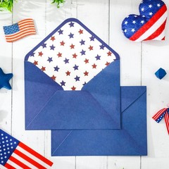 50 Pcs Patriotic Invitation Envelopes Red Blue Star Greeting Card Holders 4th of