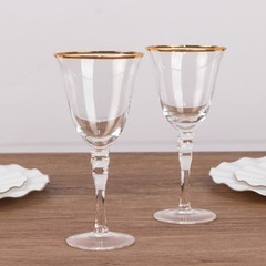 6 CLEAR GOLD Wine Goblet Glasses 9oz Rimmed Design with Long Beaded Stem Party