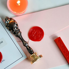Wax Seal Stamp Kit Letter A Initial Brass Stamp with Red Wax Candle Gift Box