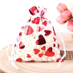 25pcs Organza Gift Bags Red Love Heart Drawstring Pouches Wedding Valentine
