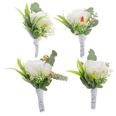 4Pcs Reusable Faux Flower Corsage Set for Wedding Assorted Color Fabric Pins