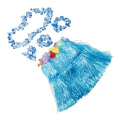 Kids Hawaiian Hula Grass Skirt Beach Dress Lei Flower Headband Girls Costume HOT