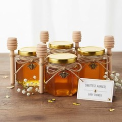 Honey Pot, Mini Glass Honey Jars with Wood Dipper, Gold Lid, Bee 2oz 30 pack