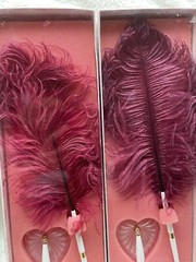 Set of 3 Vintage Hortense B Hewitt Co Pink Feather Pen w/ Velvet Dove Base