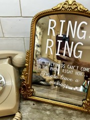 Vintage Phone Audio Guest with Framed Mirror Signage.