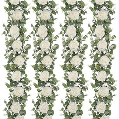 4Pcs 26Ft Artificial Eucalyptus Garlands with Flowers – 8 4 Pcs White Rose