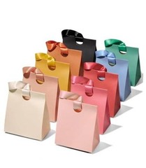 Paper Gift Bags With Ribbon Handles Set of 10 Small Size/10pcs 10 Mixed Colors