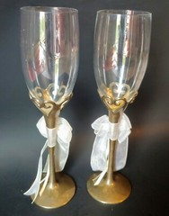 Vtg Champagne Flute Goblet Crystal Glass Wedding Toast Metal Cased Stem Barware