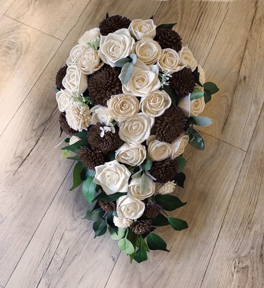 Brown & Champagne Bridal Bouquet Sola Wood Cascade Bridesmaid Wedding Flowers