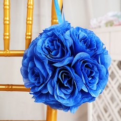 2 ROYAL BLUE 7″ Silk Roses Flowers Kissing Balls Wedding Events Centerpieces