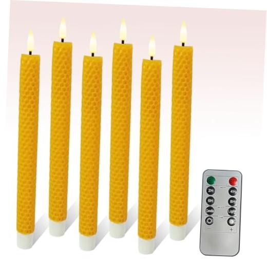 Honeycomb Flameless Taper Candles, 9.5 Inch Flickering Candles Original Yellow