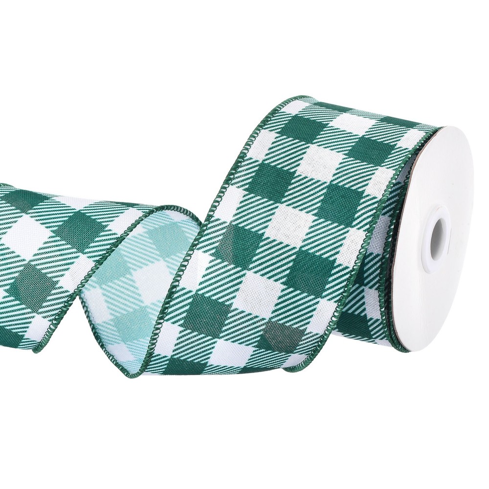 Plaid Check Ribbon, 2.5 Inch x 10 Yards Gingham Ribbon, Brown Green
