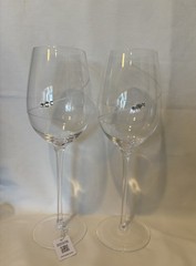 SWAROVSKI CRYSTAL Set 2 NEW Wine Glasses Etched With Crystal Stones