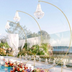 2Pcs 8.2ft Gold Metal Wedding Arch Backdrop Stand Party Balloon Floral Frame