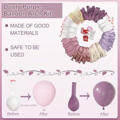 173Pcs Balloon Arch Garland Kit, Double-stuffed Pink White Sand Dusty Purple