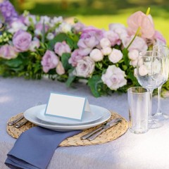 25 PCS Dusty Blue Border Place Cards Blank Name Card Banquet Events04