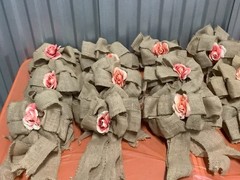 14 Burlap Bows With Peach Flower Wedding, Fall, Rustic Decoration