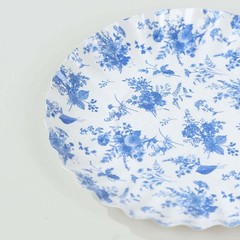 100 White Blue Mini Paper Plates with Scalloped Rim French Toile Design Wedding