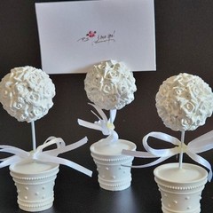 5 Flower Pot White Topiary Roses Name Place Card Holders Party 3.75″ Tall