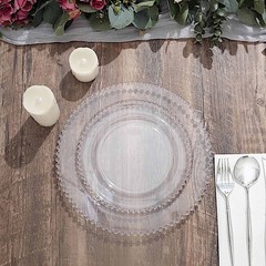 CLEAR 10 Round 10″ Plastic Salad PLATES Beaded Rim Party Events Decorations