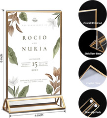 14 Pack Acrylic Sign Holder 4X6 Gold Frames, Wedding Table Number Holders Double