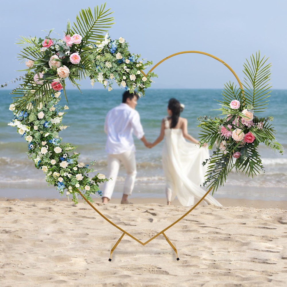 Large Heart Archway Wedding Backdrop Stand Gold Arch Frame Flower Balloon Decor