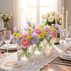 12 Pcs Square Glass Vases 4″&2.4″ Clear Cube Flower Candle Holders Bulk