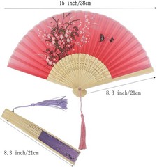 2 Pieces Handheld Fans,Silk Folding Foldable 2 PCS, Chinese Color Flower2