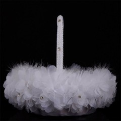 2 PCS Wedding Flower Girl Baskets White Flower Basket with Lace Handle Decor
