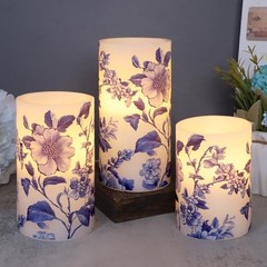 Flameless Candles Blue and White Porcelain Floral Chinoiserie Decor Battery