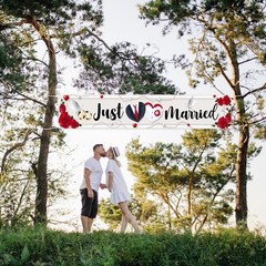 Labakita Large Just Married Banner, 118.2 x 19.7 inches, Black and White