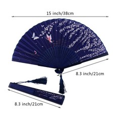 Bantoye 2 Pieces Handheld Fans, Silk Folding Fans with Bamboo White Blue