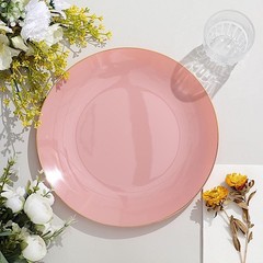 DUSTY ROSE 10 Glossy 10″ Round Plastic Salad PLATES Gold Rim Party Events