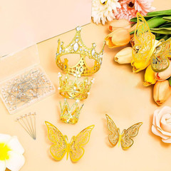 Flower Bouquet Accessories Including 4Pcs Crown Cake Topper Mini Tiara,12 Butter