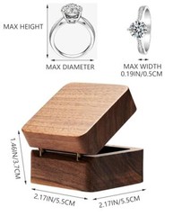 Square Solid Wood Double Ring Box Case for Wedding Ceremony Beige Inner