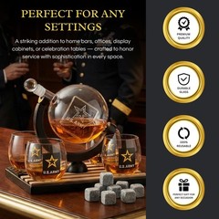 The Wine Savant U.S. Army Globe Whiskey Decanter Set 4 – 9 Whiskey