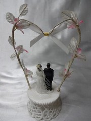 Bride and Groom Wedding Anniversary Cake Topper Vintage Pink White Black