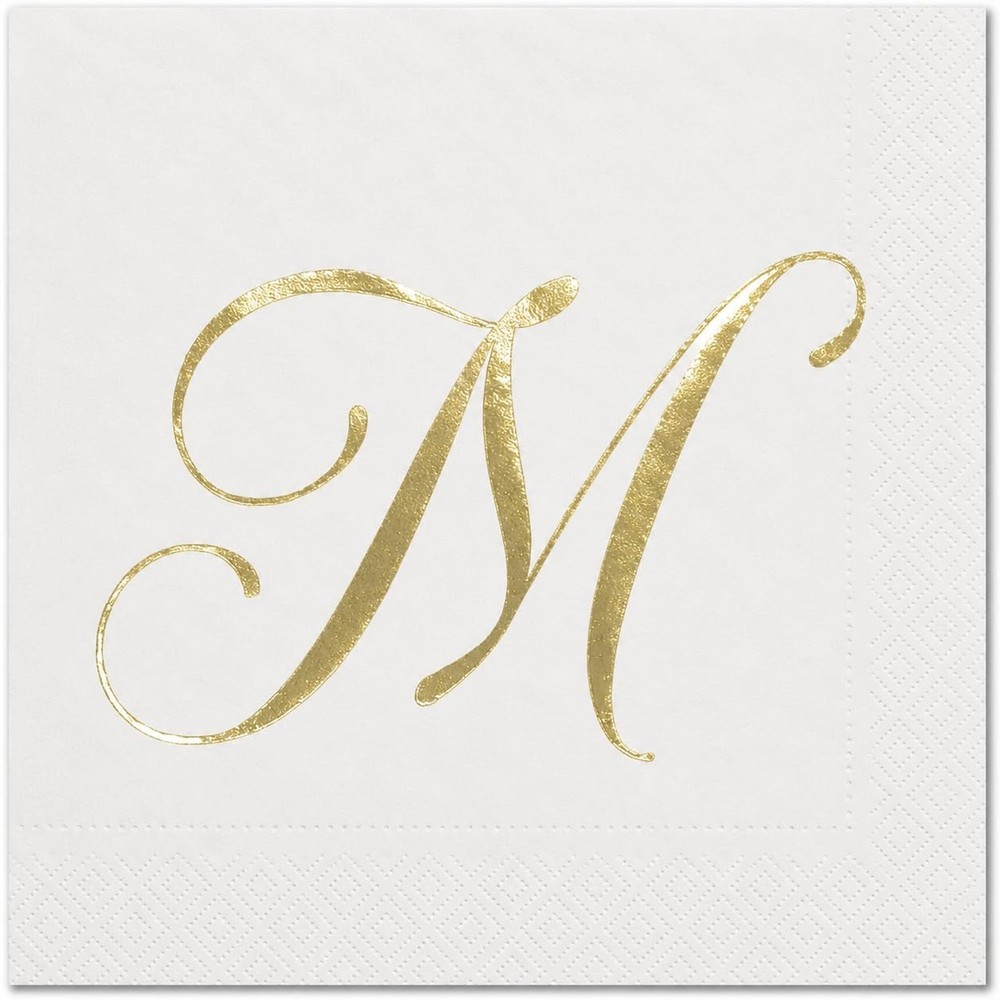 100 Monogram Letter M Cocktail Napkins Gold Foil Initial Hand Towel Napkin | …