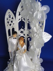 New Elegant Vintage Chapel Window Bride & Groom Wedding caketopper #395