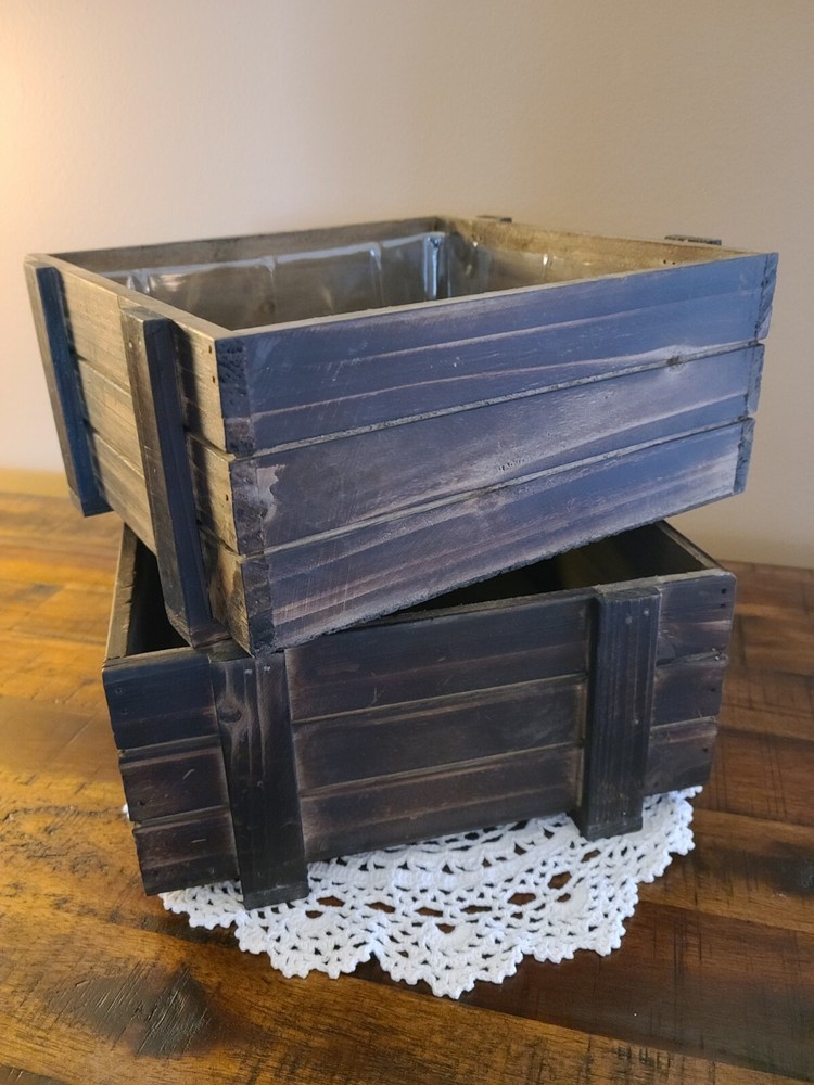9 inches Natural Wood Rustic Square Planter Boxes/Centerpieces Wedding. SET OF 2