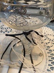 Bride & Groom Wedding Toast Laced Goblets With Wedding Bells AvaC1