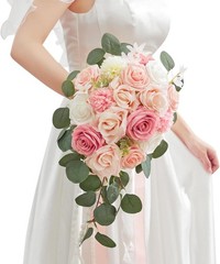 Serwalin 9.8 Inch Wedding Bouquets, Pink Rose Bride Bouquets, Wedding Bouquet…